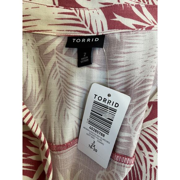 NWT Torrid Mini Rayon Slub Button Front Collared Dress Women's 2X Shaded Palms - Picture 3 of 4